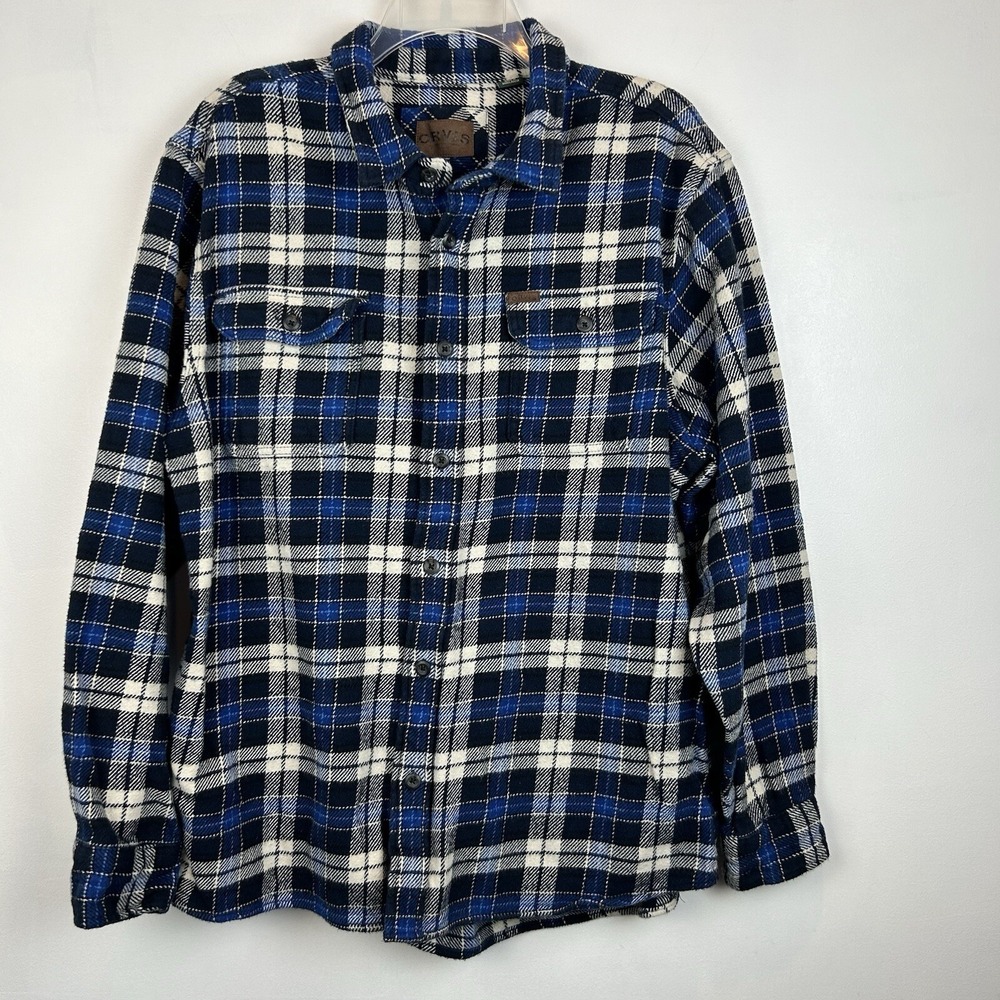 Orvis Flannel Shirt Mens 2XL Blue Plaid Button Thick Workwear Shacket Outdoor